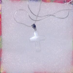 Boho hippie Quartz Crystal Cross natural crystal silver 16” necklace